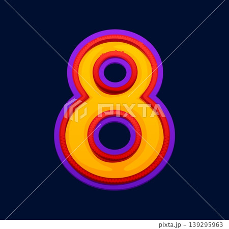 Cartoon patch font motley yellow number 8 eight, patchwork typeface, ABC English clubber botch alphabet type. Textile typeset number, patch type. Fabric applique font with red and purple border Cartoon patch font motley yellow number 8 eight, patchwork typeface, ABC English clubber botch alphabet type. Textile typeset number, patch type. Fabric applique font with red and purple border 139295963