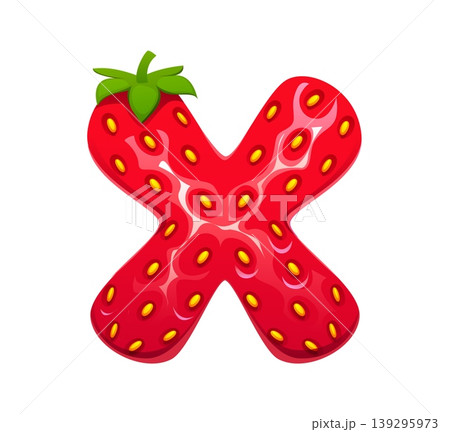 Cartoon strawberry, garden red berry ABC font type, typeset letter X. Garden berry English alphabet font symbol, ripe plant typeset vector sign. Forest strawberry type letter Cartoon strawberry, garden red berry ABC font type, typeset letter X. Garden berry English alphabet font symbol, ripe plant typeset vector sign. Forest strawberry type letter 139295973
