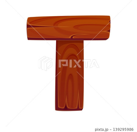 Cartoon wooden, timber English alphabet font type, typeset letter T. Wooden typeset font symbol, fence plank kids ABC typeface vector sign. Timber English alphabet letter 139295986