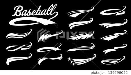 Retro baseball or basketball sport ribbon swooshes, american swish and swash font underline tails. Baseball retro vector swoosh ribbon, basketball swish font underline. Sport handdrawn swash tail 139296032
