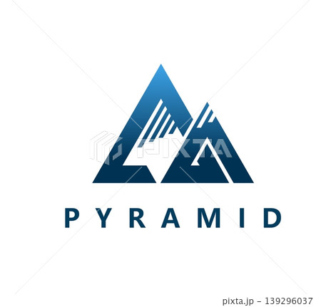 Triangle pyramid or mountain icon. Graphic triangular shape vector sign, business company mountain isolated symbol. Law or accounting firm triangle emblem or abstract pyramid dark blue icon 139296037