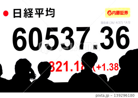 日本の東京都市景観初6万円突破・6万0537円36銭・株価/終値。半年で6万台と史上最速の大台替わり 139296180