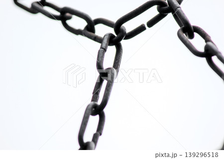 Detailed macro shot of heavy weathered metal chain links representing strength and industrial texture 139296518