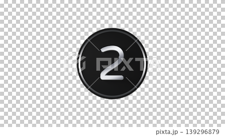 モダンな黒メダル 数字の2 [銀] ラバー質感 3Dアイコン 背景透過 139296879