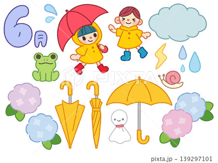 雨の日や梅雨の時期にぴったり6月イラスト素材セット 139297101