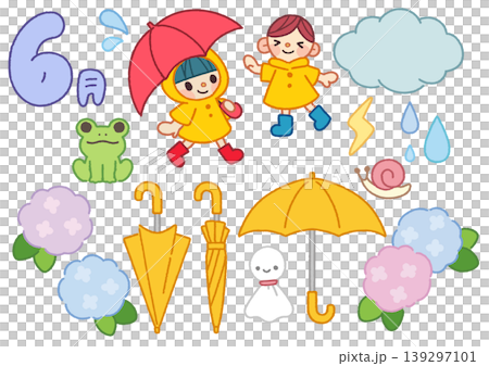 雨の日や梅雨の時期にぴったり6月イラスト素材セット 139297101