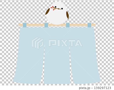 Long-tailed tit and 3-panel curtain (blue) Long-tailed tit and 3-panel curtain (blue) 139297123
