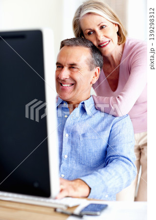 Financial, planning or senior couple with computer in home for retirement savings or pension budget. Hug, finance news or mature man with a happy woman for house bills, profit growth or research Financial, planning or senior couple with computer in home for retirement savings or pension budget. Hug, finance news or mature man with a happy woman for house bills, profit growth or research 139298312