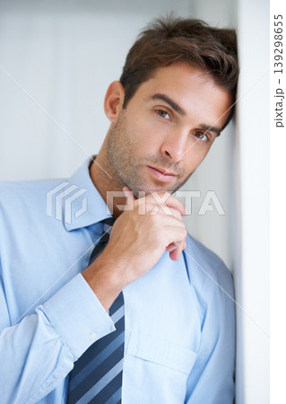 Thinking, wall and portrait of business man in office with confidence, pride and ambition. Corporate, professional and face of entrepreneur with ideas for company, career and job in workplace Thinking, wall and portrait of business man in office with confidence, pride and ambition. Corporate, professional and face of entrepreneur with ideas for company, career and job in workplace 139298655