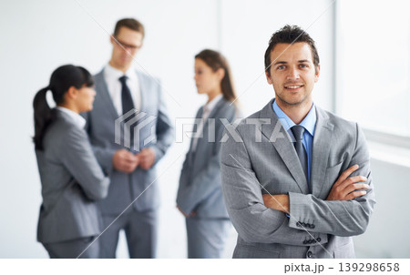 Team leader, arms crossed and professional portrait man, lawyer or management for legal pride, law firm collaboration or career. Business meeting, justice and corporate attorney for government work Team leader, arms crossed and professional portrait man, lawyer or management for legal pride, law firm collaboration or career. Business meeting, justice and corporate attorney for government work 139298658
