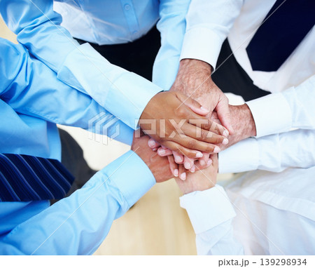 Business people, hands stack and teamwork, support or collaboration with company goals, success and mission. Employees or professional group in circle and together for faith, target and staff synergy Business people, hands stack and teamwork, support or collaboration with company goals, success and mission. Employees or professional group in circle and together for faith, target and staff synergy 139298934