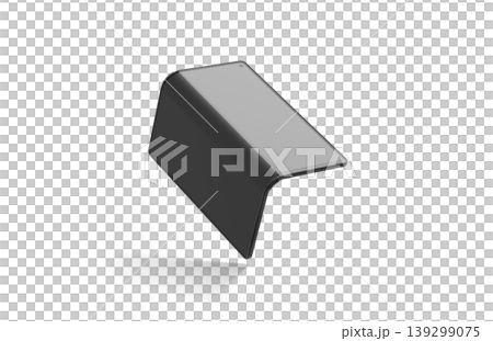 Blank black flexible book phone display half folded mockup png, transparent background 3d rendering. Empty digital touchscreen flexibility mock up cut out. Clear bent transforming smartphone template. 139299075