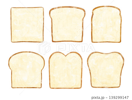 手描き水彩 食パン 真上 俯瞰 6種類セット 型違い 食材イラスト 透過PNG 手描き水彩 食パン 真上 俯瞰 6種類セット 型違い 食材イラスト 透過PNG 139299147