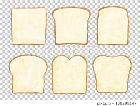 手描き水彩 食パン 真上 俯瞰 6種類セット 型違い 食材イラスト 透過PNG 手描き水彩 食パン 真上 俯瞰 6種類セット 型違い 食材イラスト 透過PNG 139299147