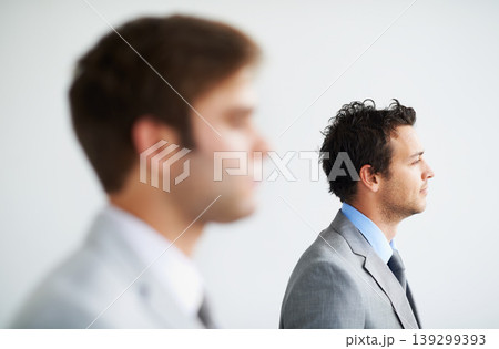 Businessmen, thinking and concentrate for decision, serious and idea for future in office. Planning, research and contemplate with solution mindset, wondering and strategy for problem solving Businessmen, thinking and concentrate for decision, serious and idea for future in office. Planning, research and contemplate with solution mindset, wondering and strategy for problem solving 139299393
