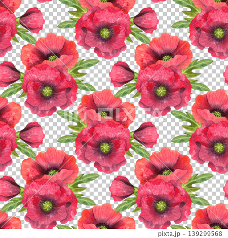 Red poppies, watercolor seamless pattern. Hand drawn ornament with bright, fresh plants. Juicy wild flowers for packaging, cosmetics, perfumes, and cards. Red poppies, watercolor seamless pattern. Hand drawn ornament with bright, fresh plants. Juicy wild flowers for packaging, cosmetics, perfumes, and cards. 139299568