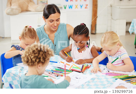 Help, teacher and woman with education, students and ideas with conversation, lessons and teaching. Person, educator and children writing, knowledge and kids in a classroom with answers and learning Help, teacher and woman with education, students and ideas with conversation, lessons and teaching. Person, educator and children writing, knowledge and kids in a classroom with answers and learning 139299716