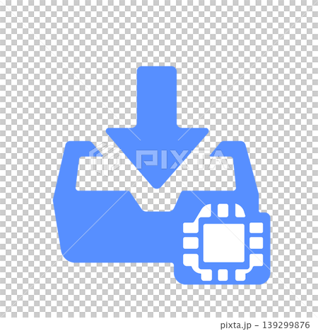 Icon with a chip (blue) representing the introduction of generation AI and data acquisition. Icon with a chip (blue) representing the introduction of generation AI and data acquisition. 139299876
