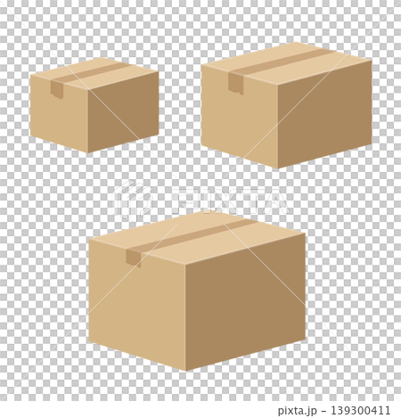 A set of three simple, closed cardboard boxes in different sizes. Vector illustration material. A set of three simple, closed cardboard boxes in different sizes. Vector illustration material. 139300411