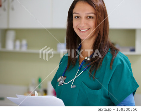 Veterinary portrait, clinic documents and happy woman with test results, assessment notes or animal healthcare nursing info. Pet service, job experience or veterinarian smile for vet feedback support Veterinary portrait, clinic documents and happy woman with test results, assessment notes or animal healthcare nursing info. Pet service, job experience or veterinarian smile for vet feedback support 139300550