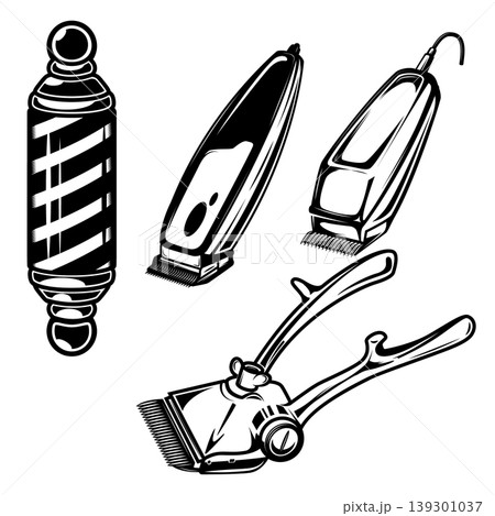 Set of barber tools isolated on white background. Design elements for logo, emblem, sign. Vector illustration 139301037