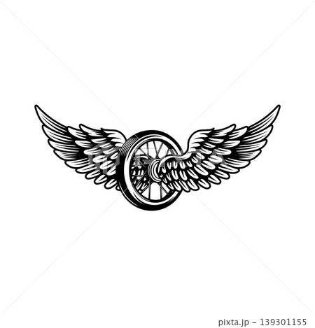Motorcycle wheel with wings isolated on white background. Design elements for logo, label, emblem,sign. Vector illustration Motorcycle wheel with wings isolated on white background. Design elements for logo, label, emblem,sign. Vector illustration 139301155