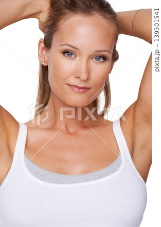 Skincare, makeup and portrait of woman in studio for cosmetics, dermatology and spa treatment. Self care, health and glow with face of female model on white background for cosmetology and facial Skincare, makeup and portrait of woman in studio for cosmetics, dermatology and spa treatment. Self care, health and glow with face of female model on white background for cosmetology and facial 139301541