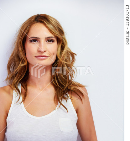 Woman, smiling and portrait with beauty, skincare and cosmetics with pose, confident and face. Skin, foundation and glow with hair, eyes and young model for cosmetology, dermatology and beautiful Woman, smiling and portrait with beauty, skincare and cosmetics with pose, confident and face. Skin, foundation and glow with hair, eyes and young model for cosmetology, dermatology and beautiful 139301713