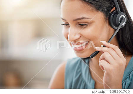 Telemarketing, discussion and happy business woman face in contact center, callcenter consultation or tech support. Help desk customer care, outsourcing or telecom agent consulting on lead generation Telemarketing, discussion and happy business woman face in contact center, callcenter consultation or tech support. Help desk customer care, outsourcing or telecom agent consulting on lead generation 139301760