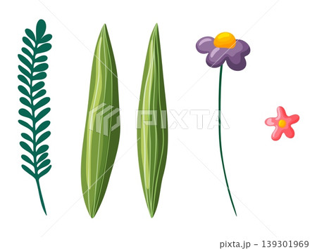 Green Leaves and Wildflowers Set Cartoon Clipart Green Leaves and Wildflowers Set Cartoon Clipart 139301969