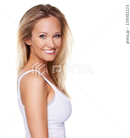 Beauty, makeup and smile with portrait of woman in studio for cosmetics, dermatology and spa treatment. Self care, health and glow with face of model on white background for cosmetology and facial Beauty, makeup and smile with portrait of woman in studio for cosmetics, dermatology and spa treatment. Self care, health and glow with face of model on white background for cosmetology and facial 139302223