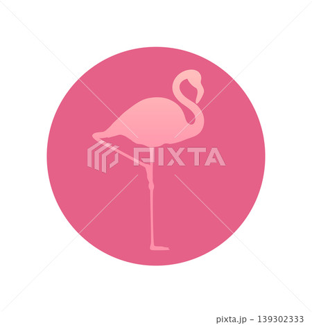 Standing flamingo silhouette on round pink background. Vector illustration Standing flamingo silhouette on round pink background. Vector illustration 139302333