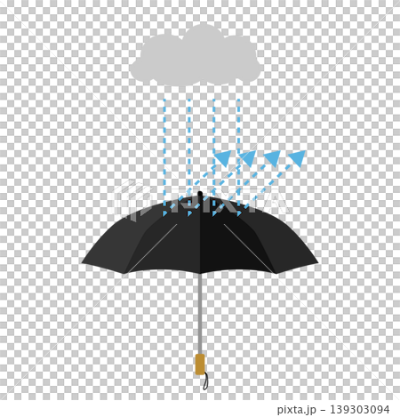 An illustration of a black folding umbrella to protect against rain. 139303094