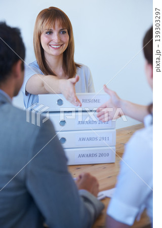 Business, people, woman and handshake with job interview, recruitment and achievement in a workplace. Staff, employers and consultant with human resources, shaking hands and corporate with success Business, people, woman and handshake with job interview, recruitment and achievement in a workplace. Staff, employers and consultant with human resources, shaking hands and corporate with success 139303297