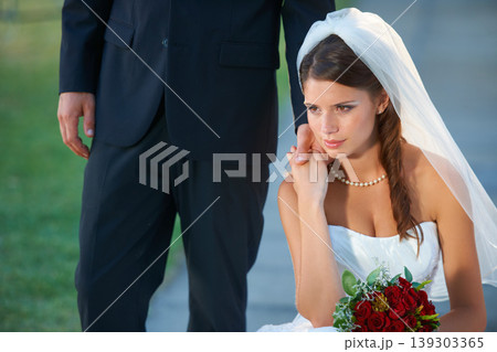 Wedding, couple and woman with bride, holding hands and bouquet outdoor with suit and formal event. Love, commitment and ceremony with celebration, union and bridal dress with roses and loyalty Wedding, couple and woman with bride, holding hands and bouquet outdoor with suit and formal event. Love, commitment and ceremony with celebration, union and bridal dress with roses and loyalty 139303365