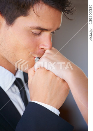 Man, love or kissing hand at wedding, event or union in loyalty, trust or commitment ceremony. People, couple or groom with luxury rings for partnership or celebration in marriage, romance or promise Man, love or kissing hand at wedding, event or union in loyalty, trust or commitment ceremony. People, couple or groom with luxury rings for partnership or celebration in marriage, romance or promise 139303580