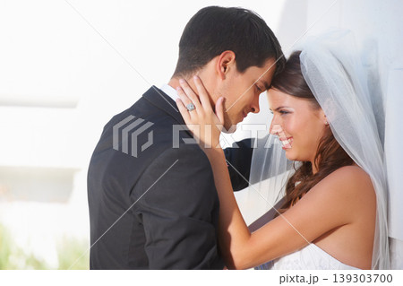 Wedding, hug and bride with groom outdoor for love, care and excited for life event, union or trust. Love, happy and couple outside for marriage ceremony with support, security and excited for future Wedding, hug and bride with groom outdoor for love, care and excited for life event, union or trust. Love, happy and couple outside for marriage ceremony with support, security and excited for future 139303700