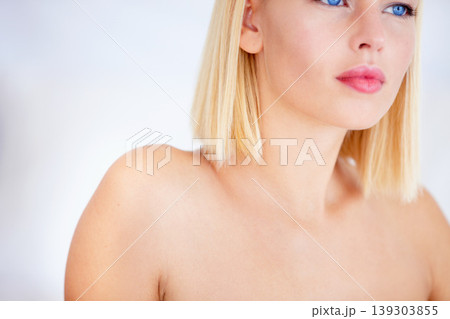 Girl, skincare and beauty in studio, thinking or vision in wellness, health or glow by white background. Person, model and cosmetic for change, results or transformation for decision, choice and idea Girl, skincare and beauty in studio, thinking or vision in wellness, health or glow by white background. Person, model and cosmetic for change, results or transformation for decision, choice and idea 139303855