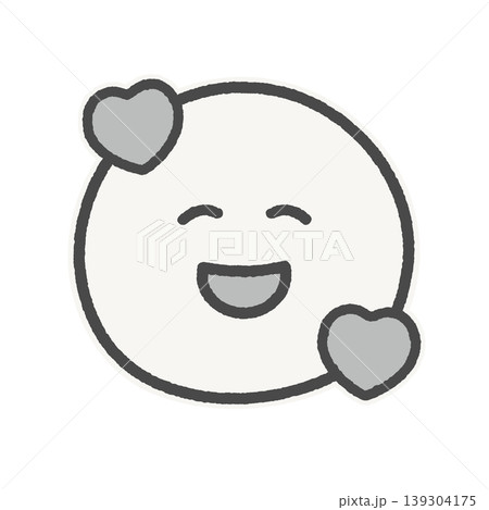 ハートとニコニコ笑顔のかわいい手描き絵文字 - 好き･嬉しい･ファンの線画イラスト素材 - 白フチ付 139304175