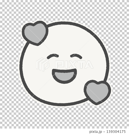 ハートとニコニコ笑顔のかわいい手描き絵文字 - 好き･嬉しい･ファンの線画イラスト素材 - 白フチ付 139304175