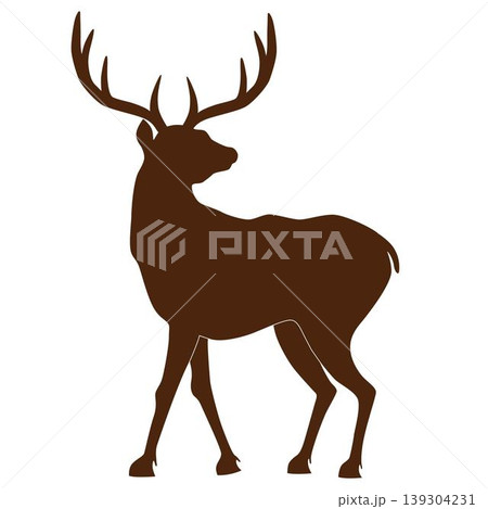 Christmas deer silhouette with unique antlers. Perfect for holiday cards, winter designs, and seasonal decorations.  139304231