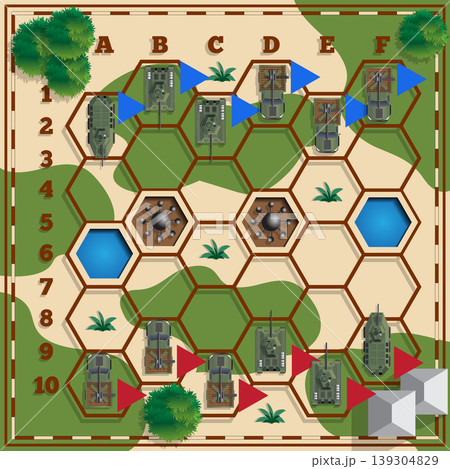 A board game on the military theme. View from above. Vector illustration. A board game on the military theme. View from above. Vector illustration. 139304829