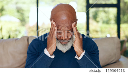 Headache, senior man and stress in home for mistake, mental health or brain fog in retirement. Depressed, tired and frustrated african guy with migraine, crisis and pain of vertigo, trauma or fatigue Headache, senior man and stress in home for mistake, mental health or brain fog in retirement. Depressed, tired and frustrated african guy with migraine, crisis and pain of vertigo, trauma or fatigue 139304918