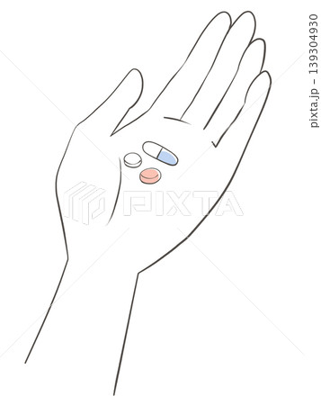手に錠剤を乗せる 手に錠剤を乗せる 139304930