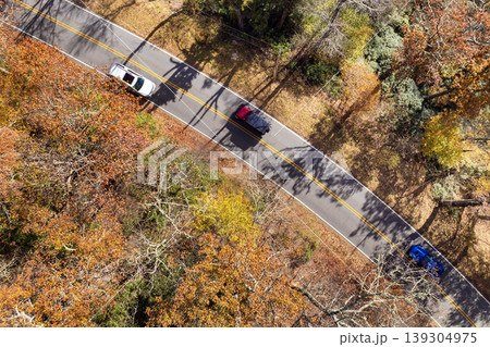 Forest road in North Carolina Appalachian mountains, USA. American highway in fall season Forest road in North Carolina Appalachian mountains, USA. American highway in fall season 139304975