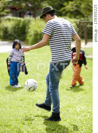 Kindergarten, teacher and playing football with children on grass, lawn or field with game or sport. Soccer, ball or kids with man training to kick or play on playground with fun exercise or activity Kindergarten, teacher and playing football with children on grass, lawn or field with game or sport. Soccer, ball or kids with man training to kick or play on playground with fun exercise or activity 139305225