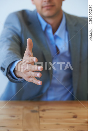 Business man, handshake offer and meeting in job interview, corporate agreement and hiring or recruitment. Professional client or employer shaking hands in POV introduction, hello or negotiation deal Business man, handshake offer and meeting in job interview, corporate agreement and hiring or recruitment. Professional client or employer shaking hands in POV introduction, hello or negotiation deal 139305280