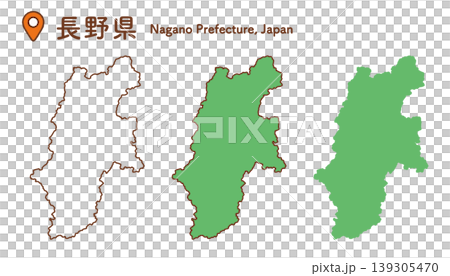 長野県の地図イラストセット｜日本地図・都道府県・中部地方 139305470