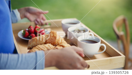 Food, breakfast and tray for morning, tea and fruit, pastry and crossiants, strawberry and nutrition. Healthy living, fiber and beverage for thirst, coffee and nurse to serve, meal and backyard Food, breakfast and tray for morning, tea and fruit, pastry and crossiants, strawberry and nutrition. Healthy living, fiber and beverage for thirst, coffee and nurse to serve, meal and backyard 139305726