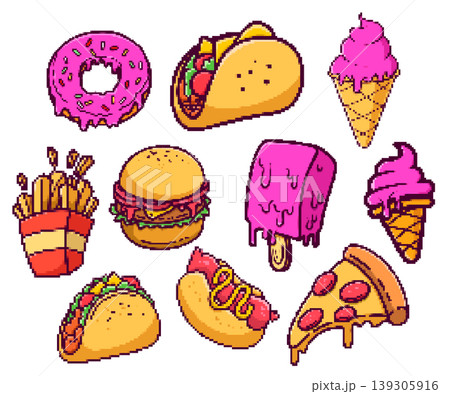 Pixel art fast food isolated on white background. Vector illustration Pixel art fast food isolated on white background. Vector illustration 139305916